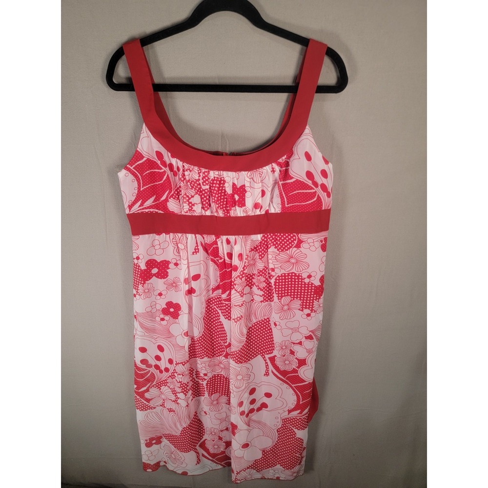 B Smart Dress Womens 16 Red White Floral Polka Dot Chiffon Retro Empire NWT Y2K